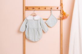 [BEBELOUTE] Bebe Check Long Sleeve Bodysuit (Mint), Baby All-in-One, Infant Bodysuit, Cotton 100% _ Made in KOREA